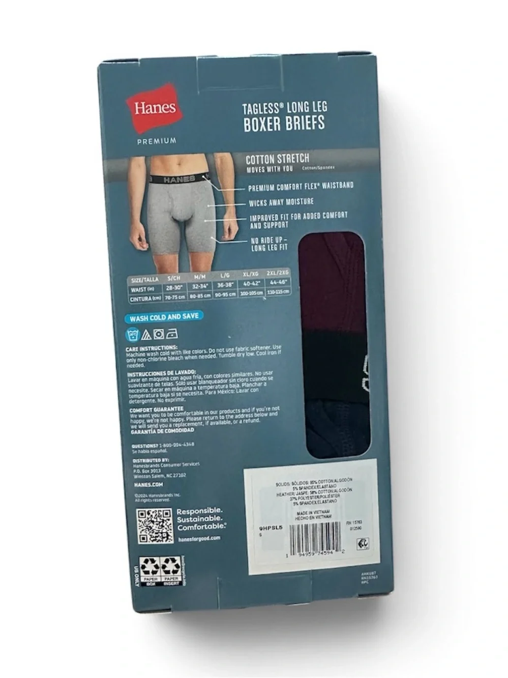 Hanes Premium Men's Stretch Long Leg Boxer Briefs 5-Pack Multi Color Size S NWT